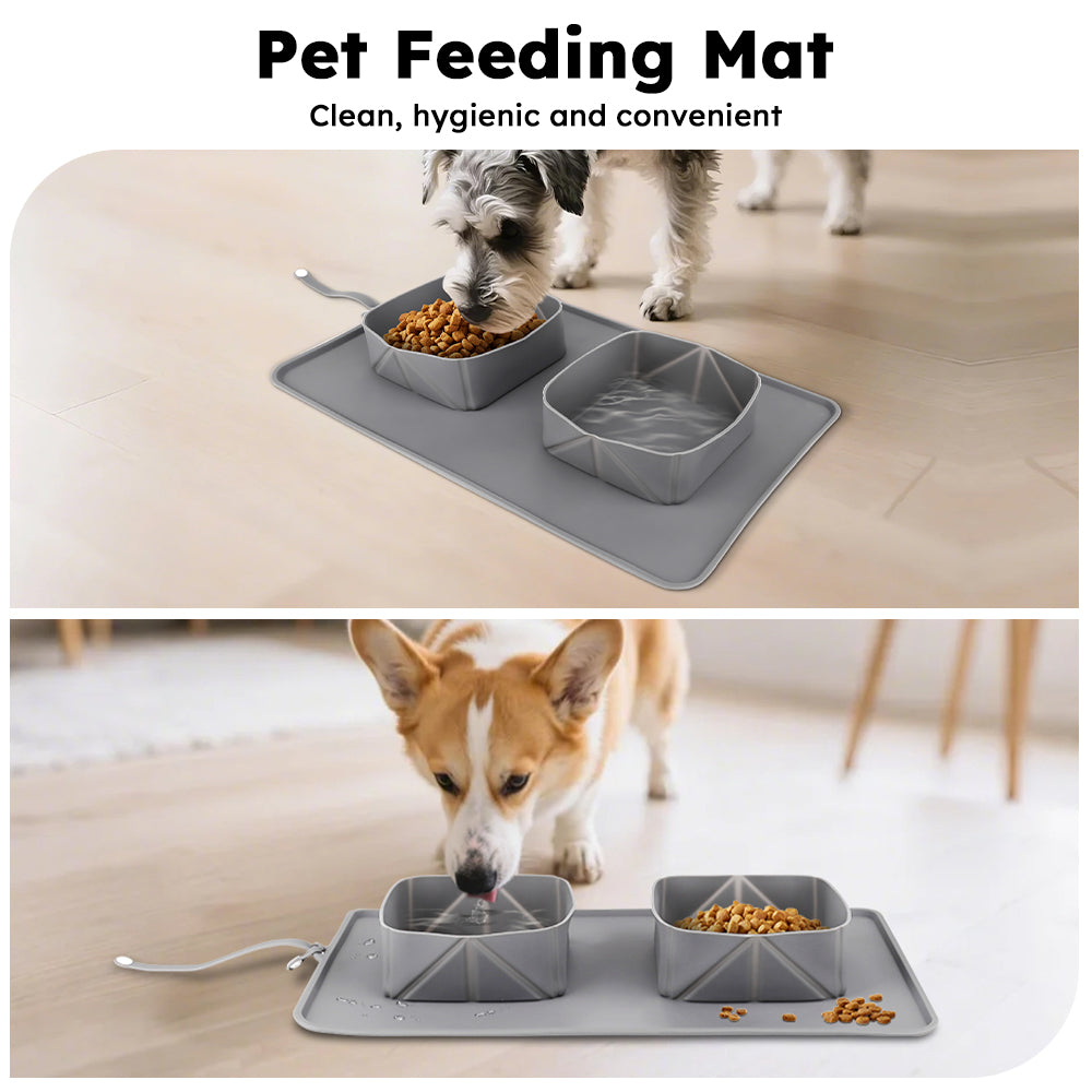 Folding pet feeding travel silicone mat