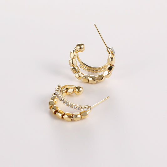 Double-Layer Sparkling Diamond Hoop Earrings