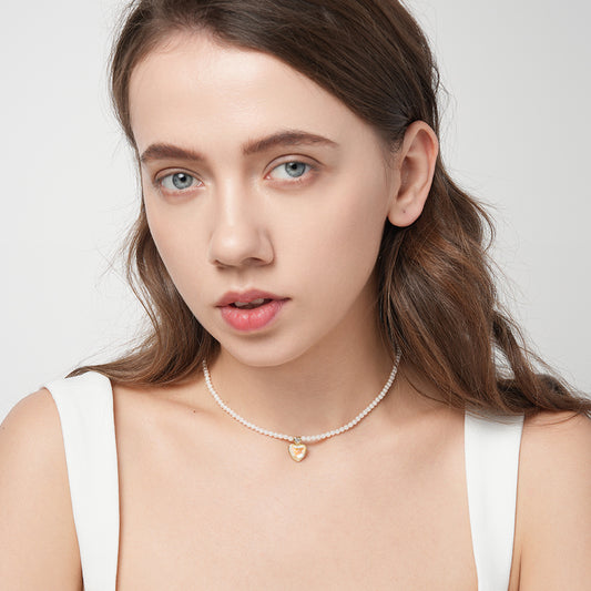 Love heart pearl beaded necklace all-match light luxury clavicle chain