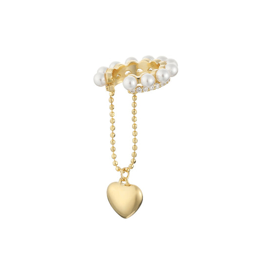 Tassel Heart Pendant Temperament Pearl Double Layer Exquisite Ear Clip
