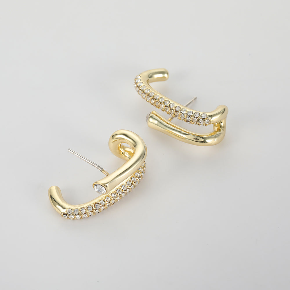 925 Silver Needle Micro-Paved Sparkling Diamond Double Vertical Bar Earrings