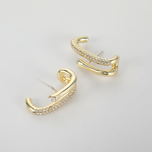 925 Silver Needle Micro-Paved Sparkling Diamond Double Vertical Bar Earrings