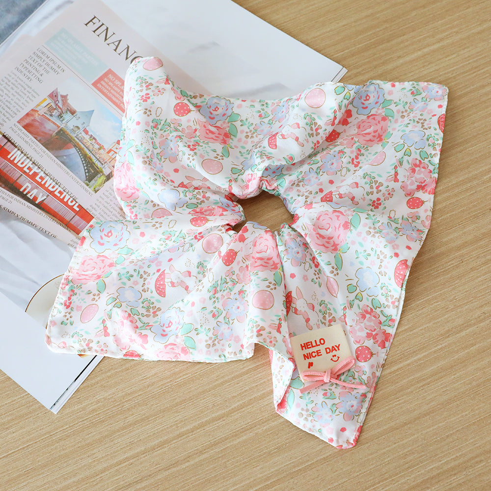 Cute Floral Chiffon Lace Hair Scrunchies | Colorful Hearts / Floral Lace / Pearl Accents