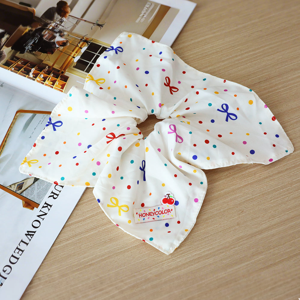 Cute Floral Chiffon Lace Hair Scrunchies | Colorful Hearts / Floral Lace / Pearl Accents