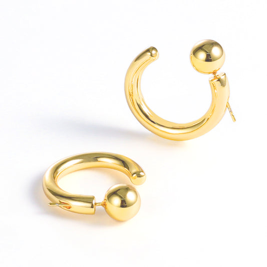 Cold retro gold bean C-shaped earrings