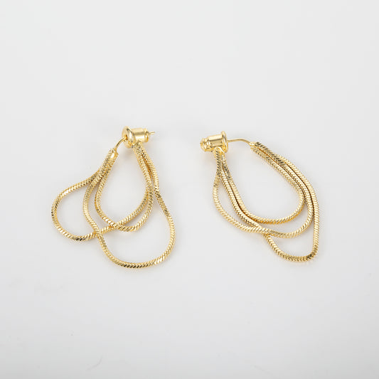 Metallic style three-layer chain tassel earrings