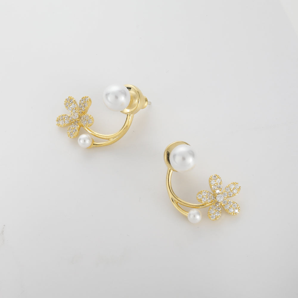 925 silver needle sterling silver pearl daisy flower earrings