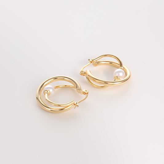Vintage Style Simple and Elegant Crossed Pearl Hoop Earrings