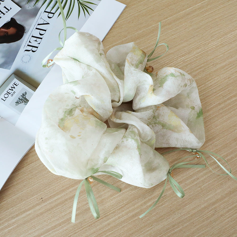 Cute Floral Chiffon Lace Hair Scrunchies | Colorful Hearts / Floral Lace / Pearl Accents