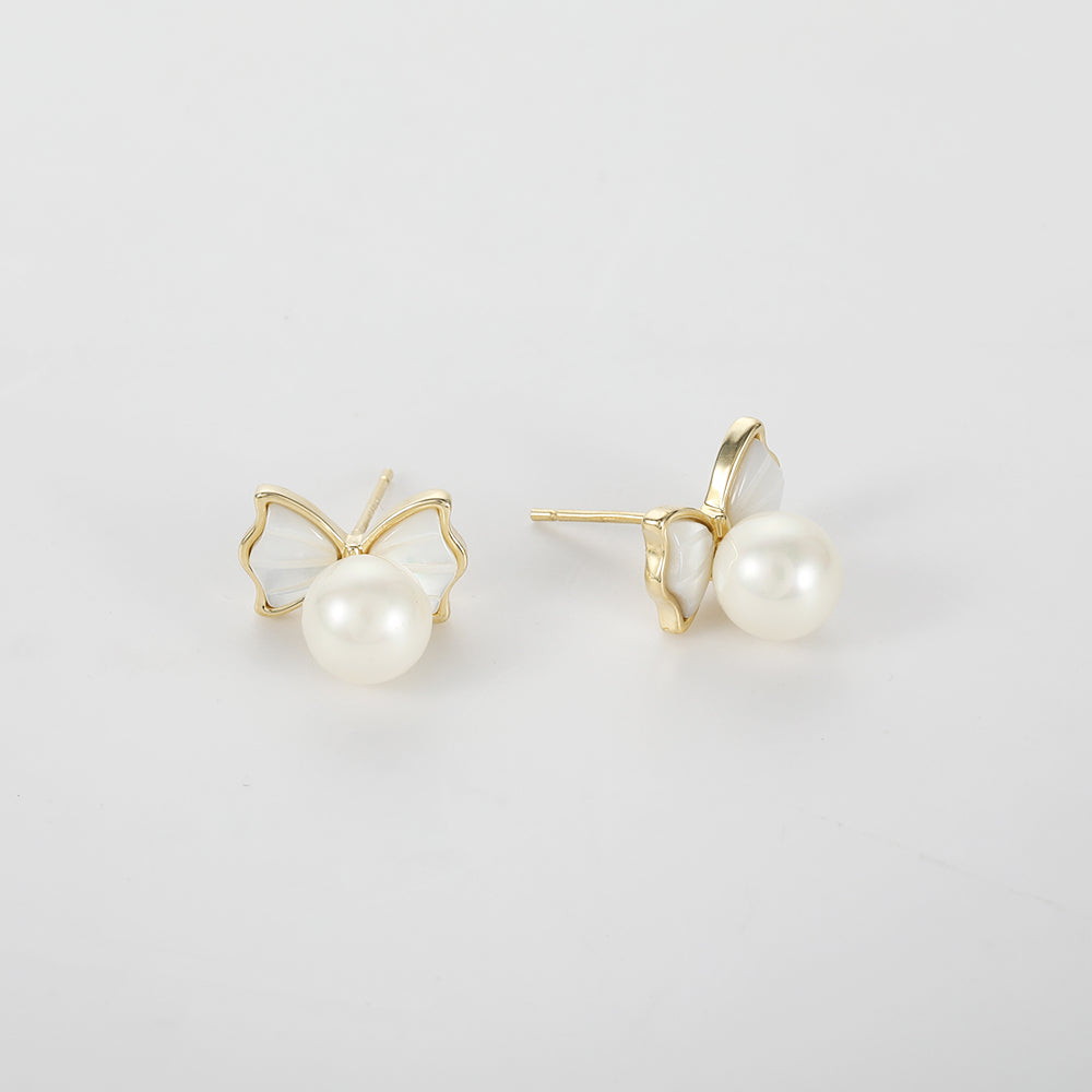925 silver needle pearl bow temperament light luxury earrings