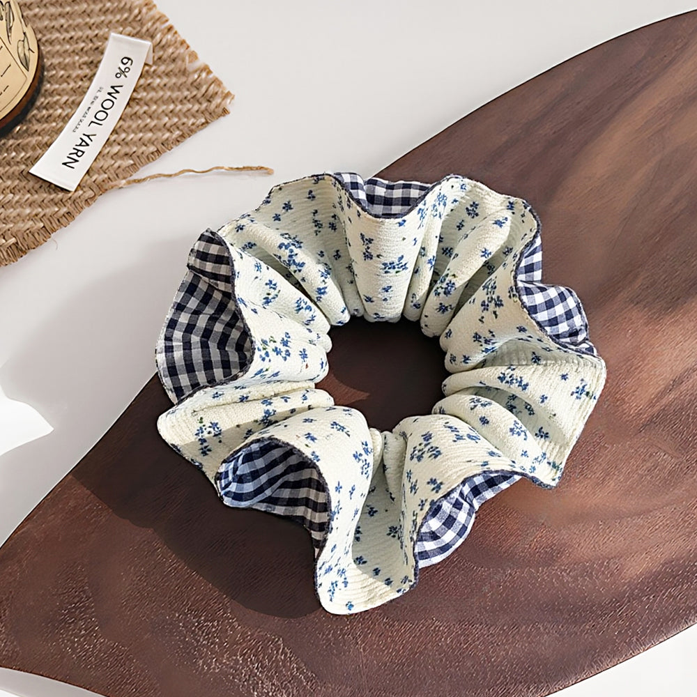 Cute Floral Chiffon Lace Hair Scrunchies | Colorful Hearts / Floral Lace / Pearl Accents