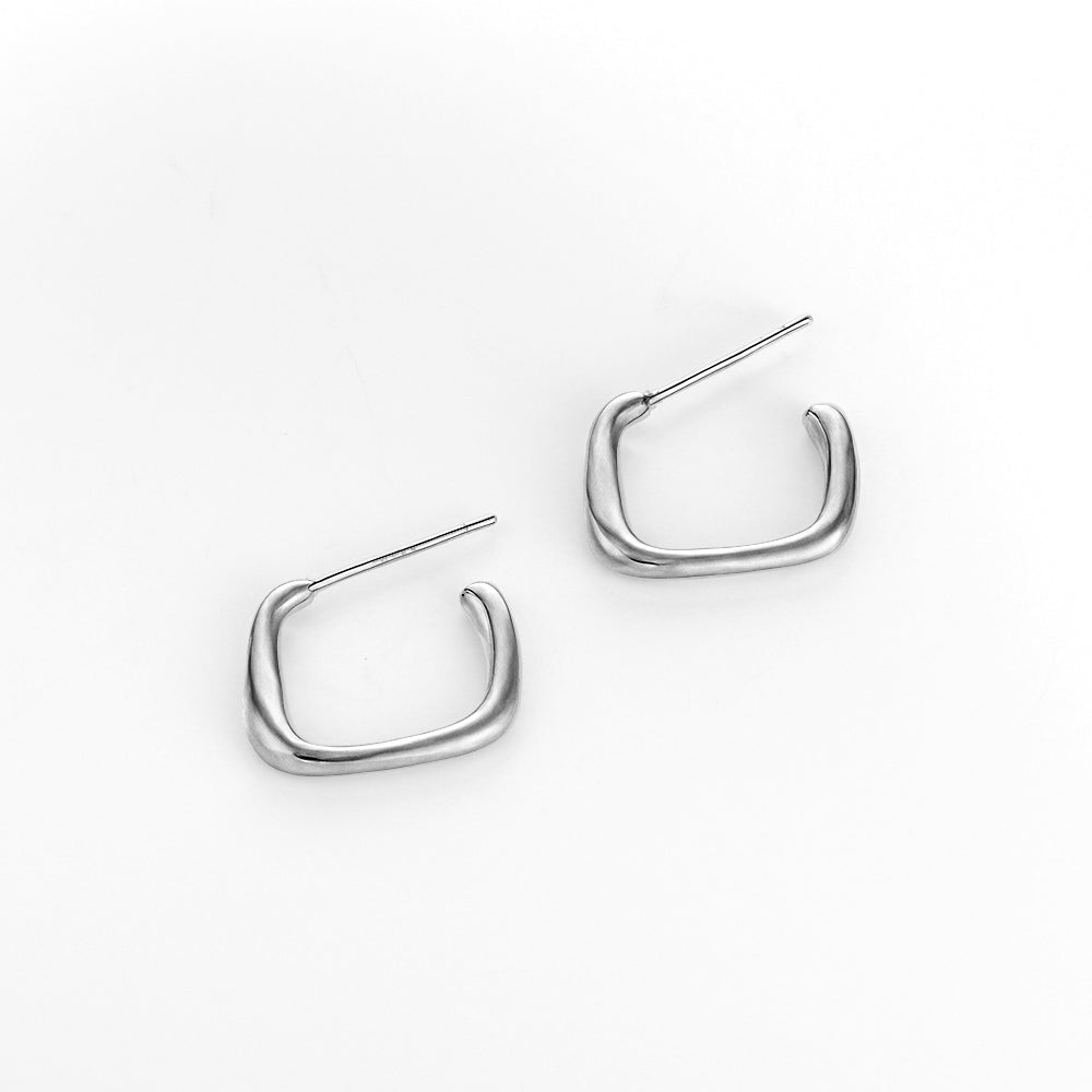 925 silver needle geometric square plain hoop polished earrings