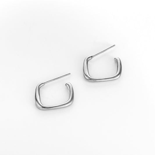 925 silver needle geometric square plain hoop polished earrings