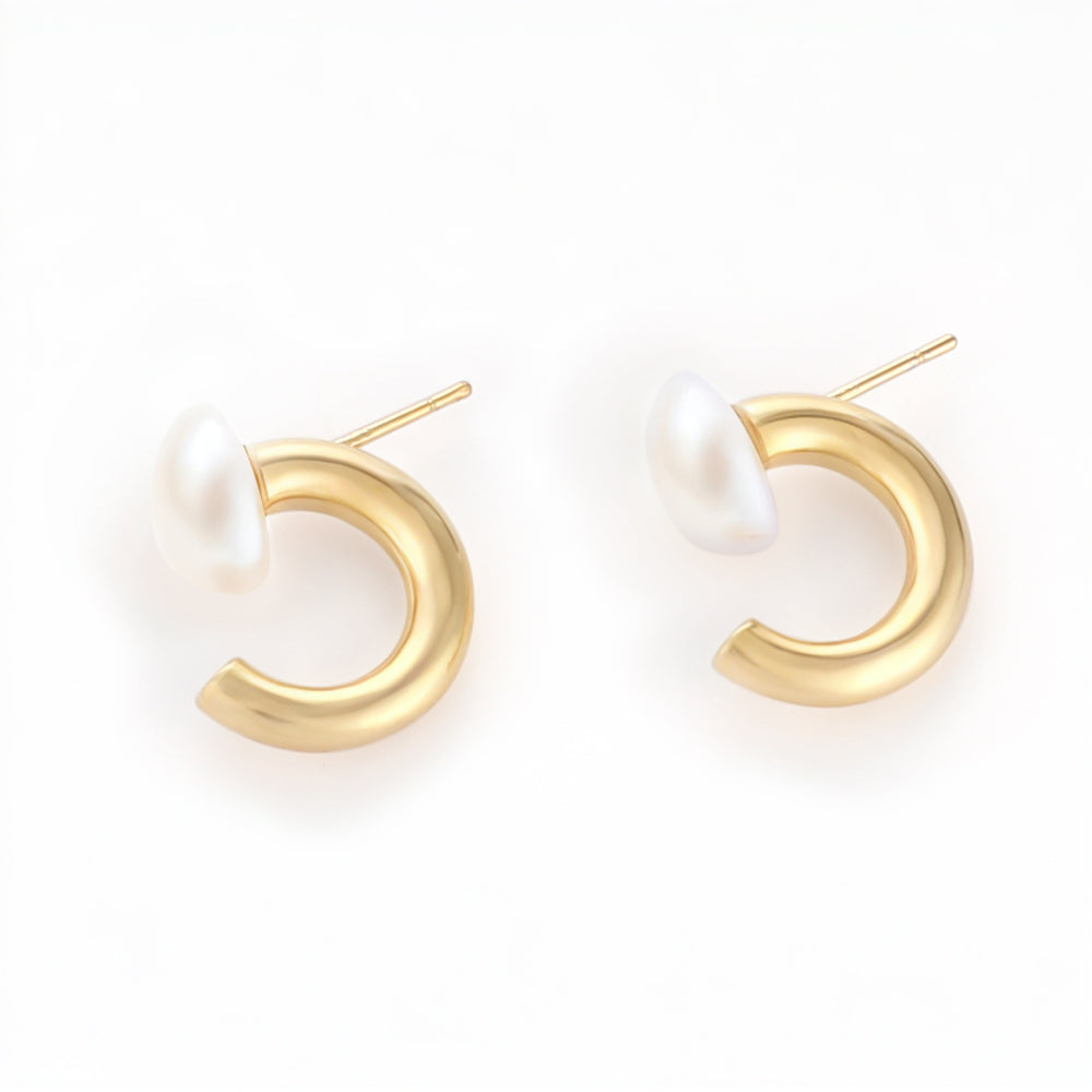 925 Silver Needle C-Shaped Hoop Pearl Earrings