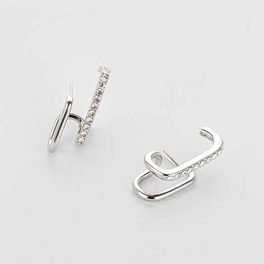 925 Silver Needle Micro-Paved Sparkling Diamond Double Vertical Bar Earrings