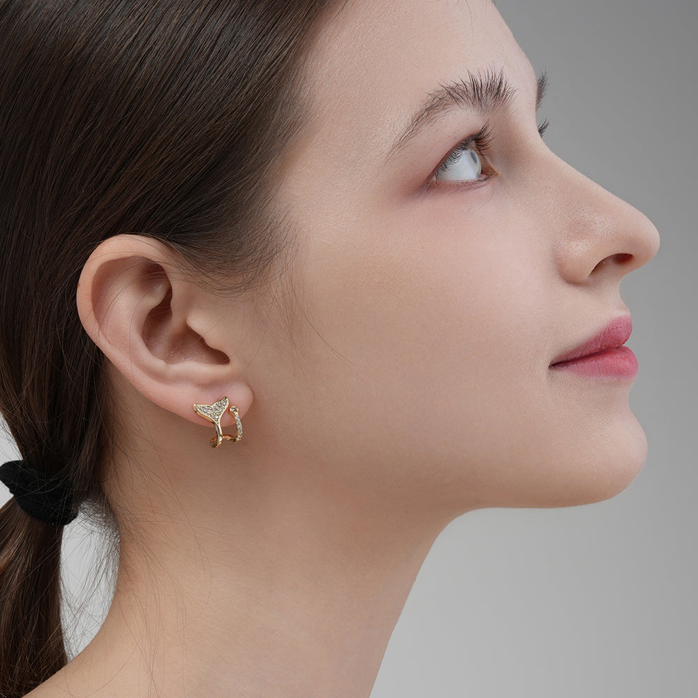 925 Silver Needle Micro-Paved Sparkling Diamond Small Mermaid Tail Stud Earrings