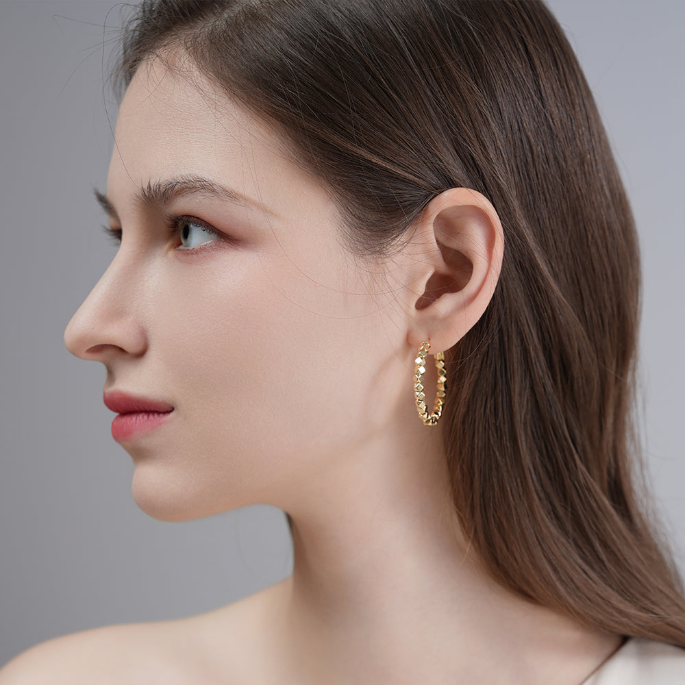 Gold Crushed Silver Unique Hoop Earrings