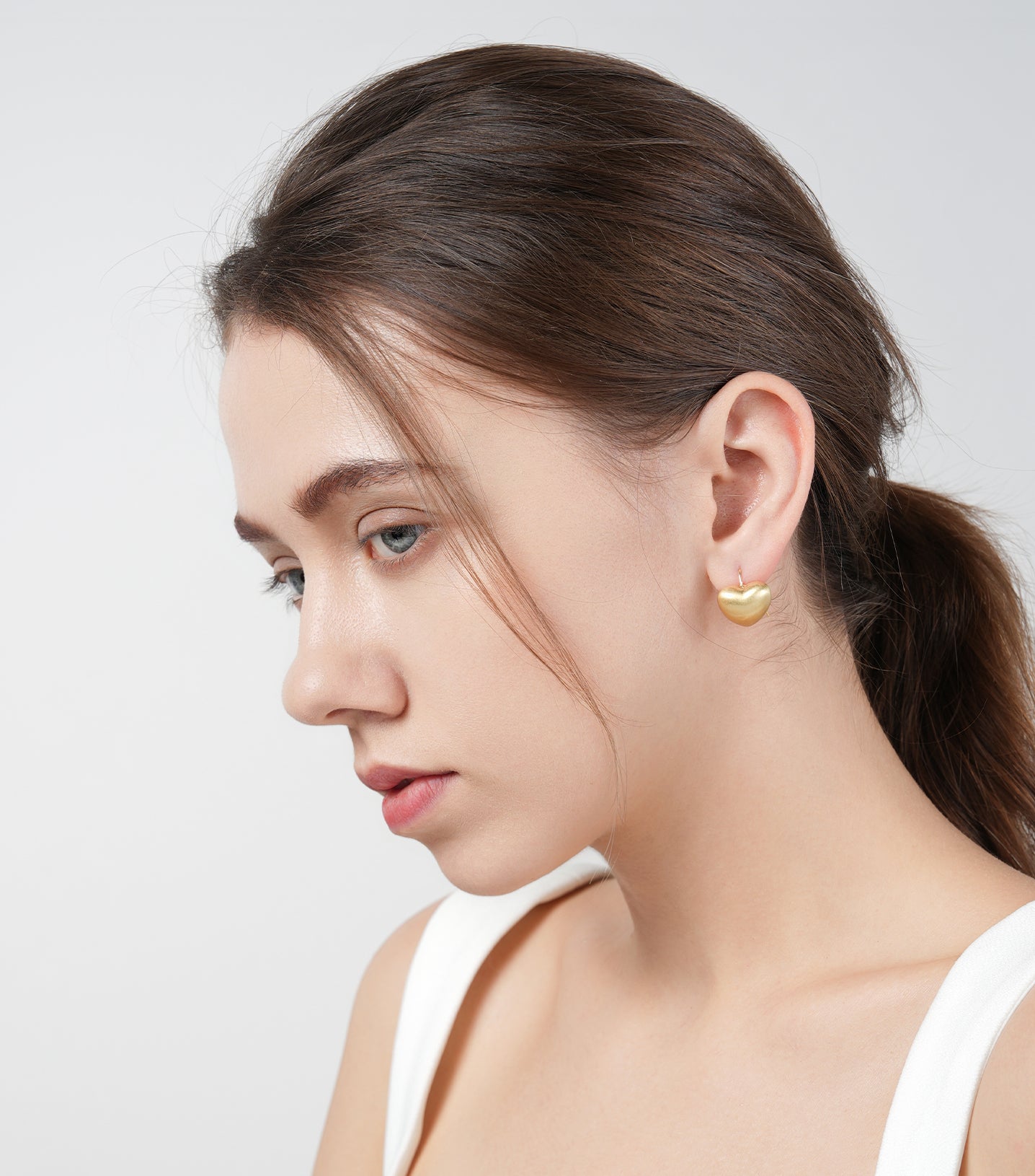 Metallic gold brushed trendy heart earrings