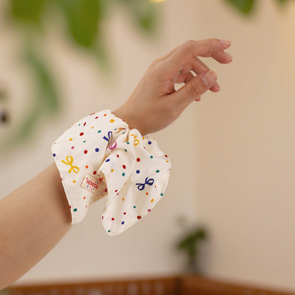 Cute Floral Chiffon Lace Hair Scrunchies | Colorful Hearts / Floral Lace / Pearl Accents