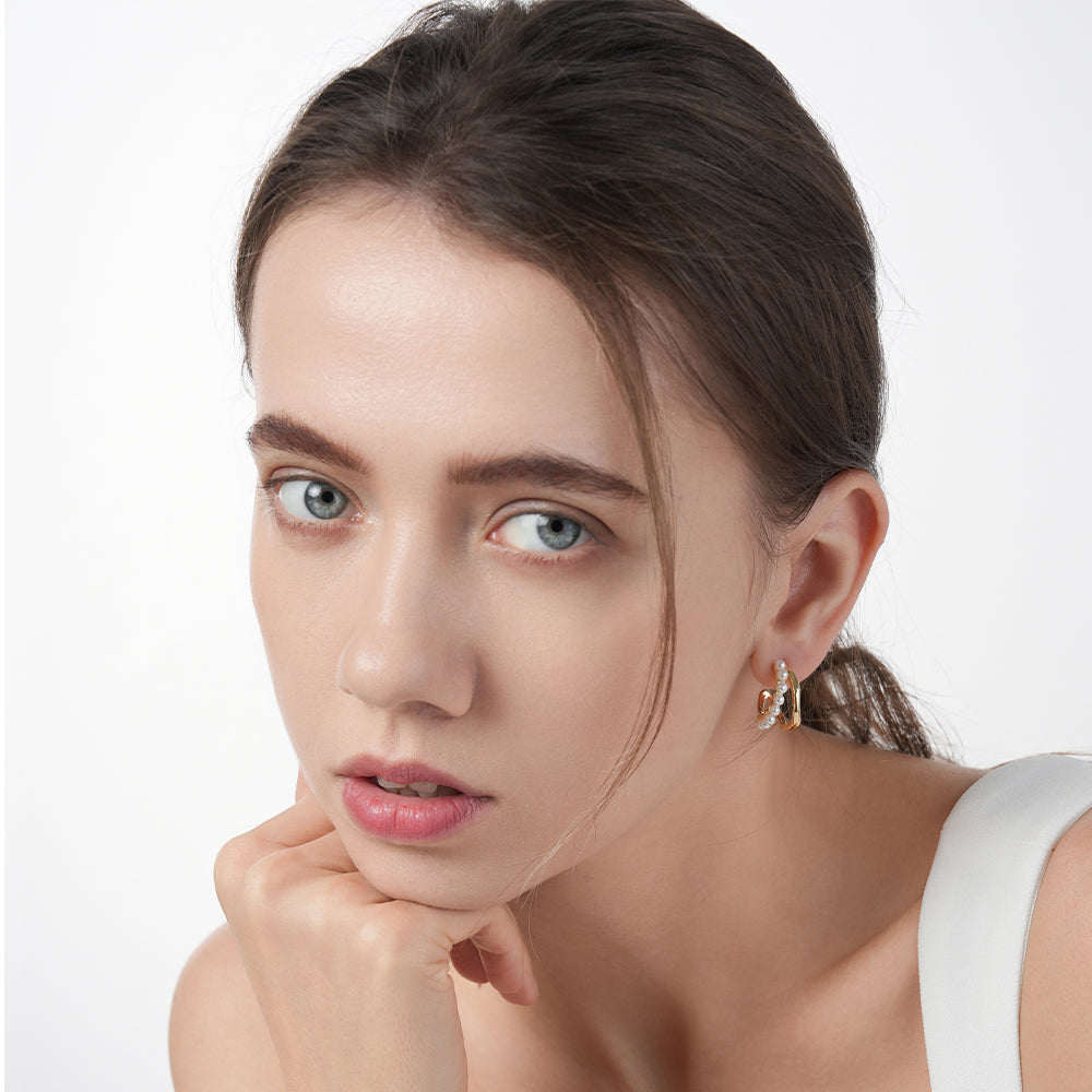 Commuter Double Layer C Circle Light Luxury Pearl Earrings