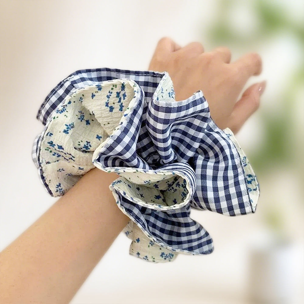 Cute Floral Chiffon Lace Hair Scrunchies | Colorful Hearts / Floral Lace / Pearl Accents