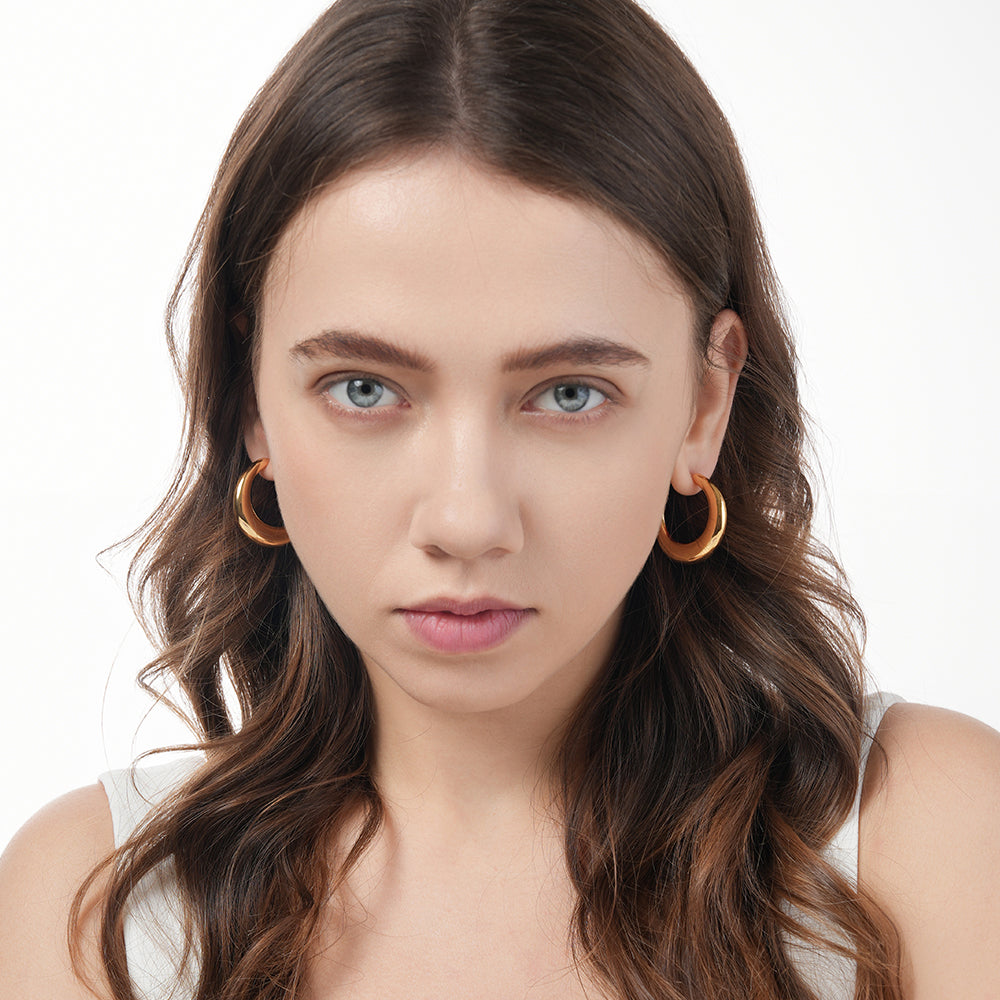 14K Copper Plated with Gold,925 Silver Needle Smooth Gold Circle Hoop Earrings 50mm