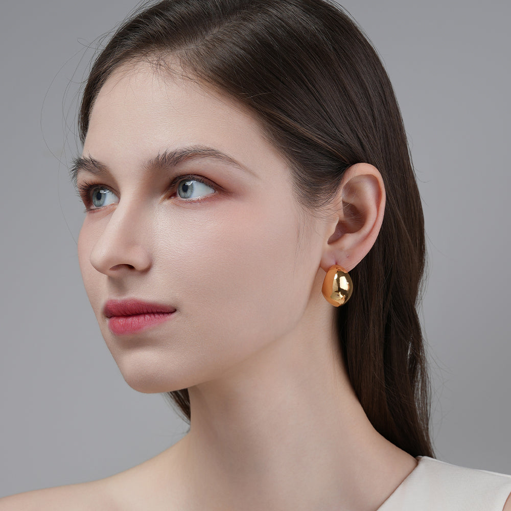 French retro cool style gold bean earrings
