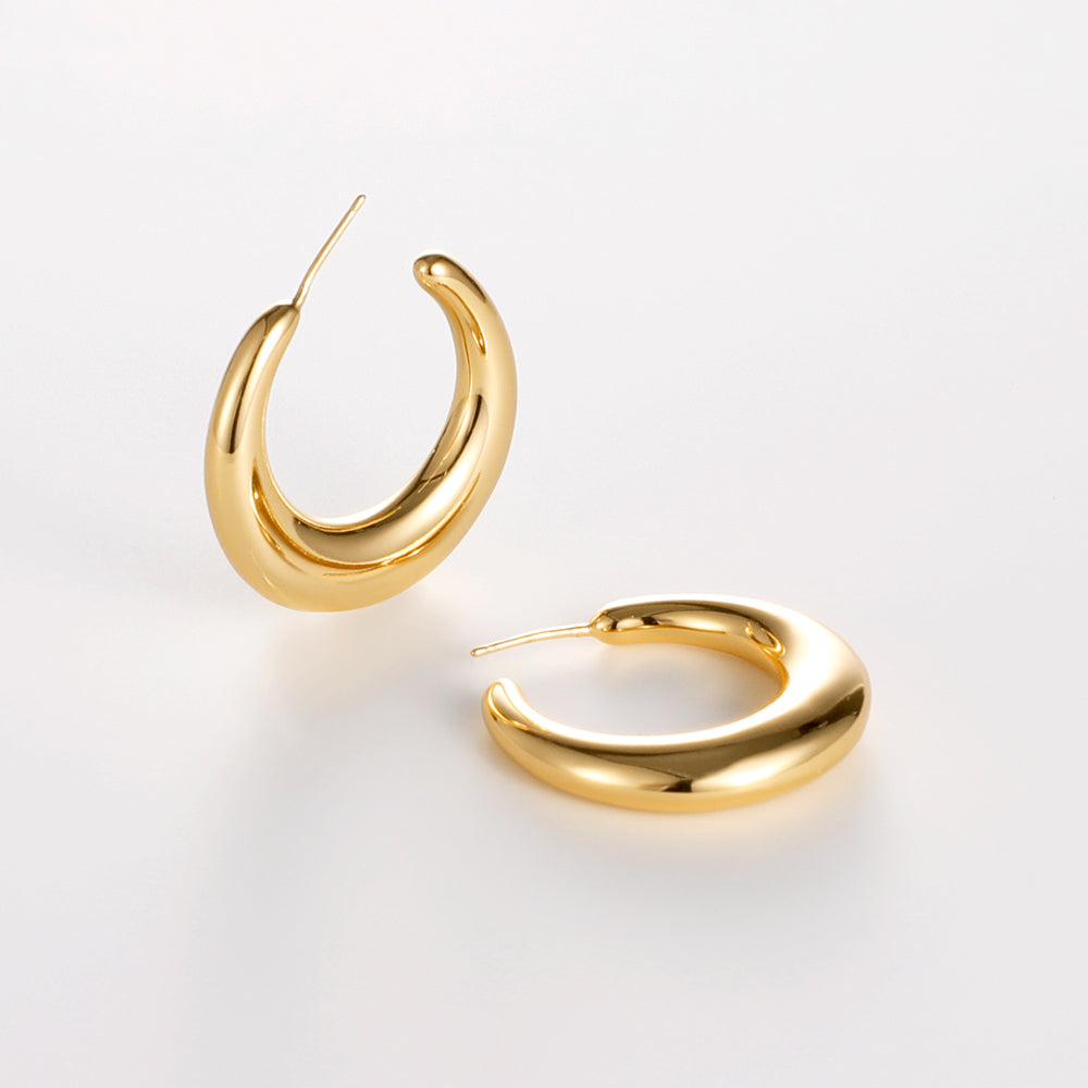 14K Copper Plated with Gold,925 Silver Needle Smooth Gold Circle Hoop Earrings 40mm