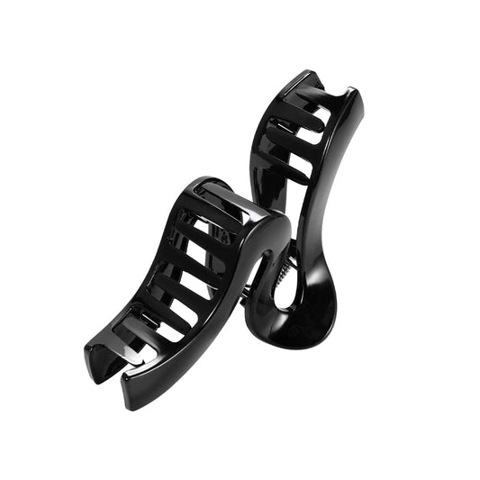 Wavy large-sized grab clip with coiled hair at the back of the head shark clip