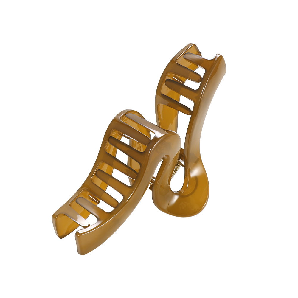 Wavy large-sized grab clip with coiled hair at the back of the head shark clip