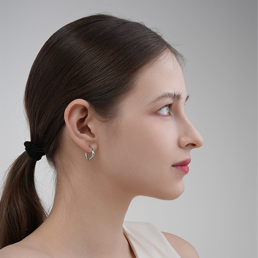 925 silver needle geometric square plain hoop polished earrings