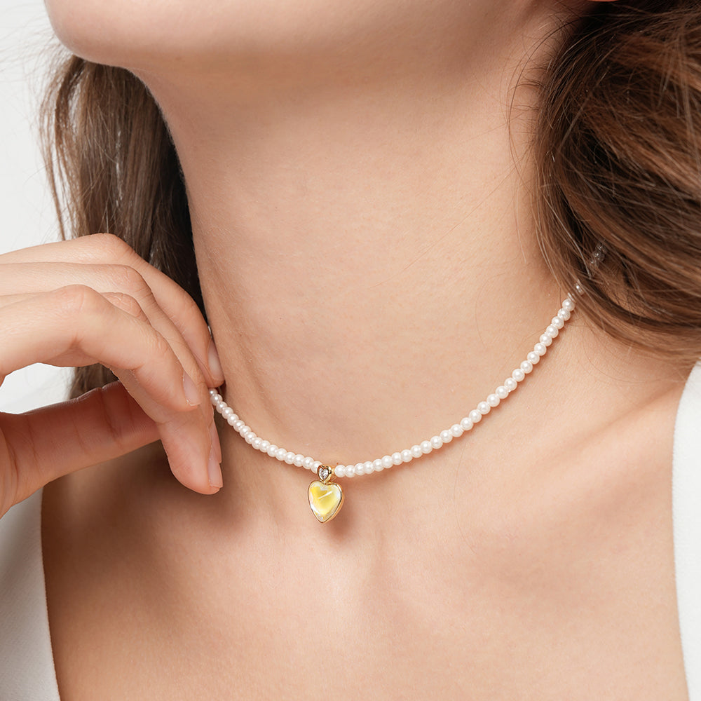 Love heart pearl beaded necklace all-match light luxury clavicle chain