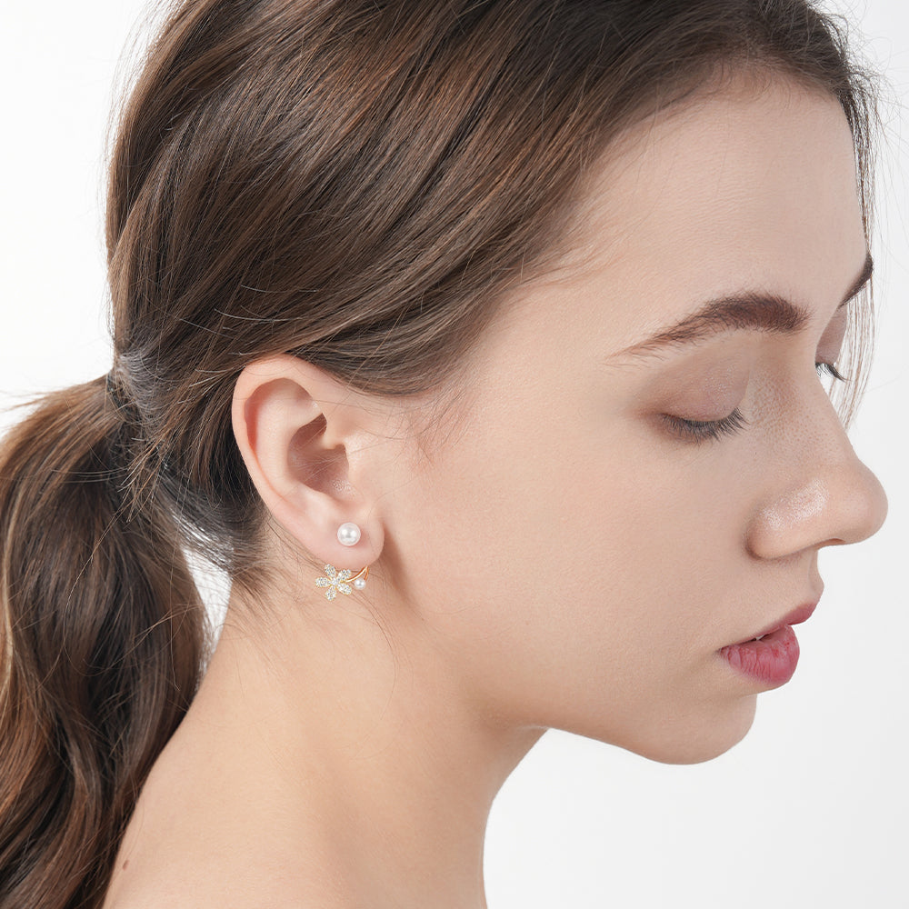 925 silver needle sterling silver pearl daisy flower earrings