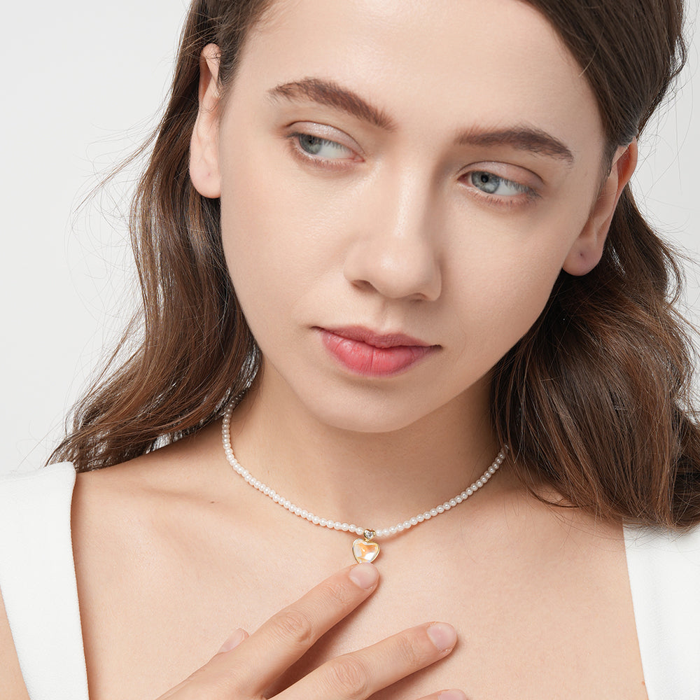 Love heart pearl beaded necklace all-match light luxury clavicle chain