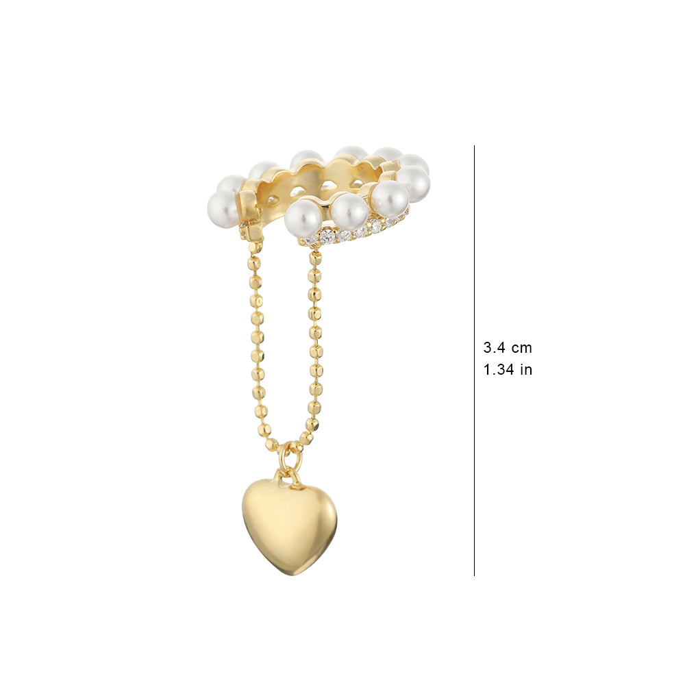 Tassel Heart Pendant Temperament Pearl Double Layer Exquisite Ear Clip