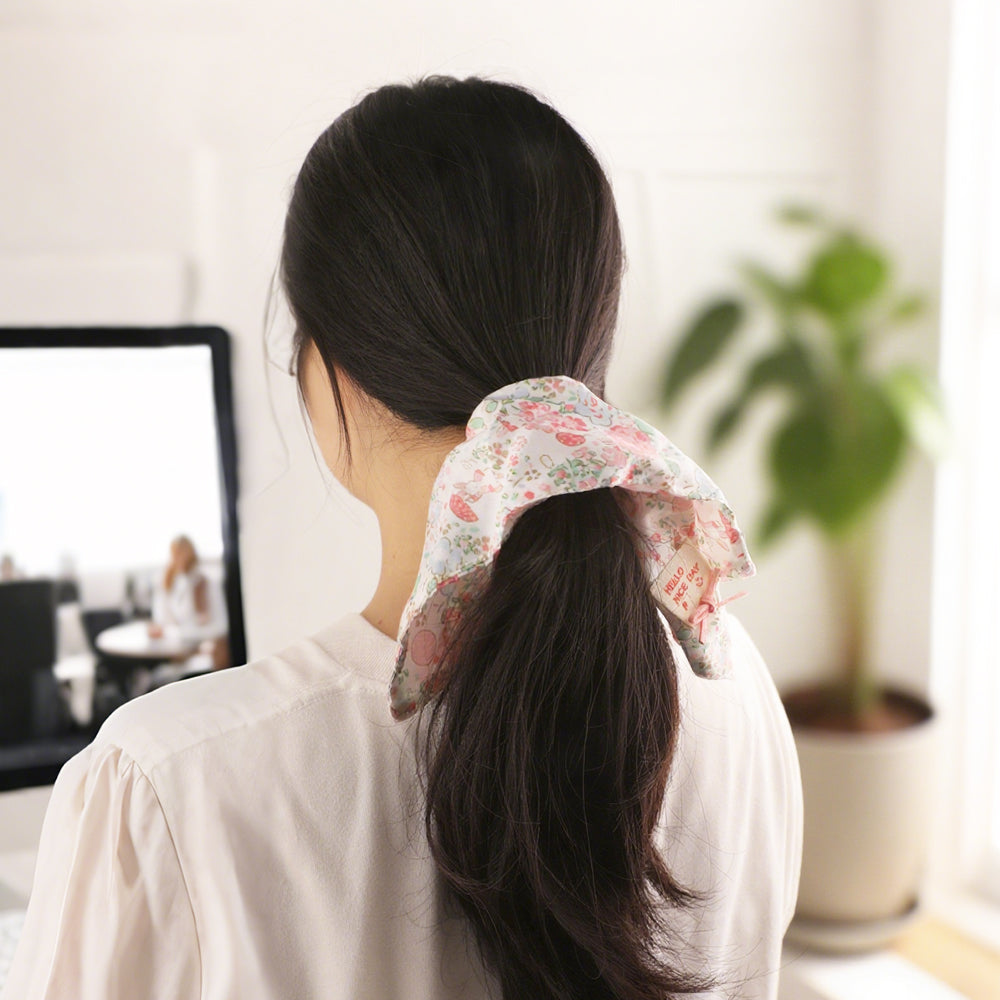 Cute Floral Chiffon Lace Hair Scrunchies | Colorful Hearts / Floral Lace / Pearl Accents