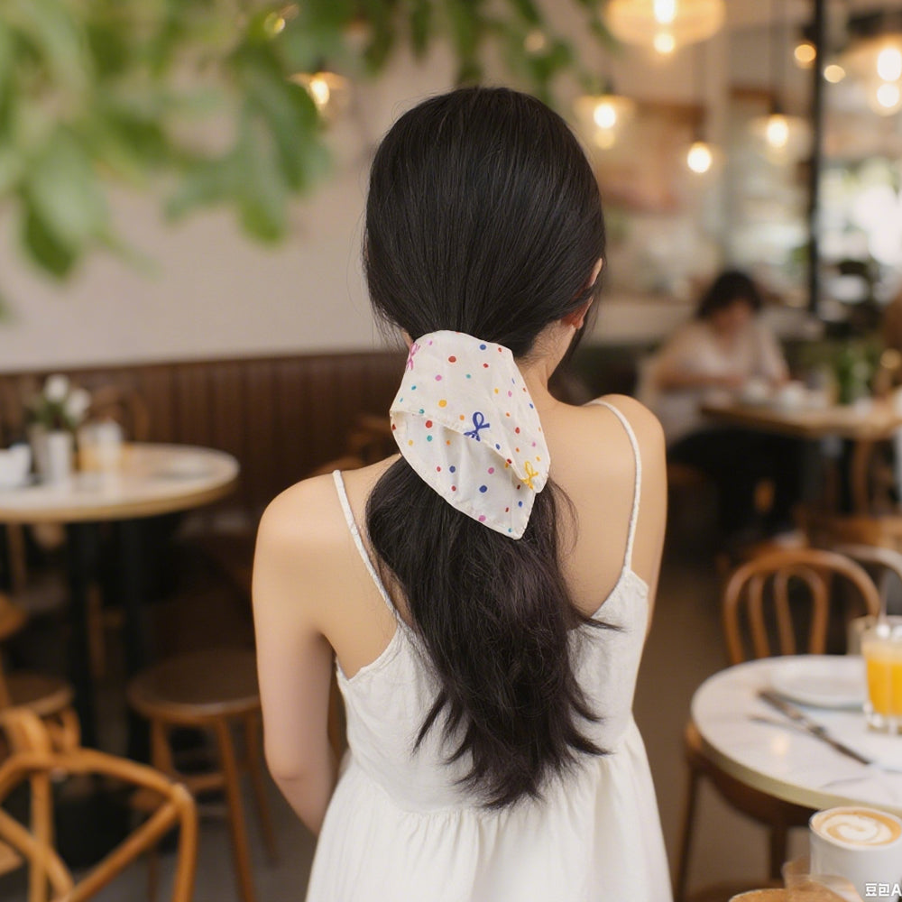 Cute Floral Chiffon Lace Hair Scrunchies | Colorful Hearts / Floral Lace / Pearl Accents