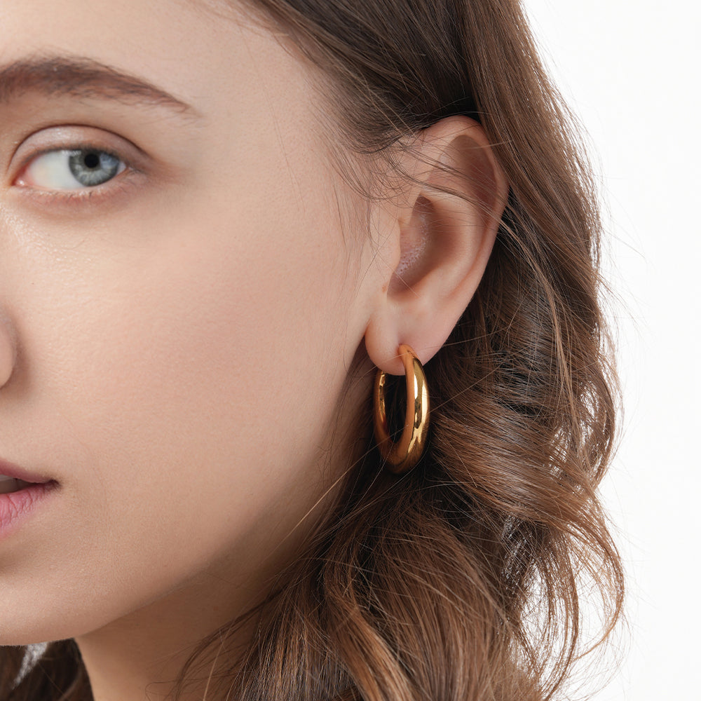 14K Copper Plated with Gold,925 Silver Needle Smooth Gold Circle Hoop Earrings 50mm