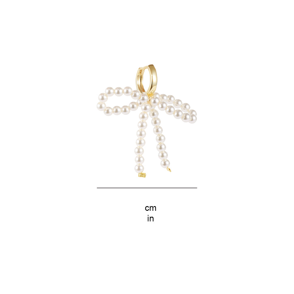 Lady-style bow-knot gentle girl pearl earrings