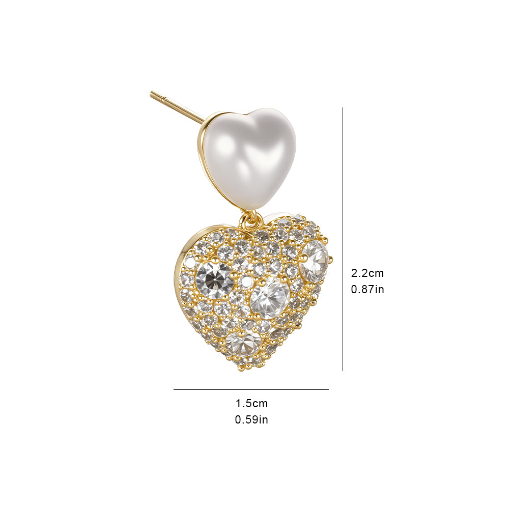 925 Silver Needle Light Luxury Micro-Paved Sparkling Diamond Pearl Heart Earrings