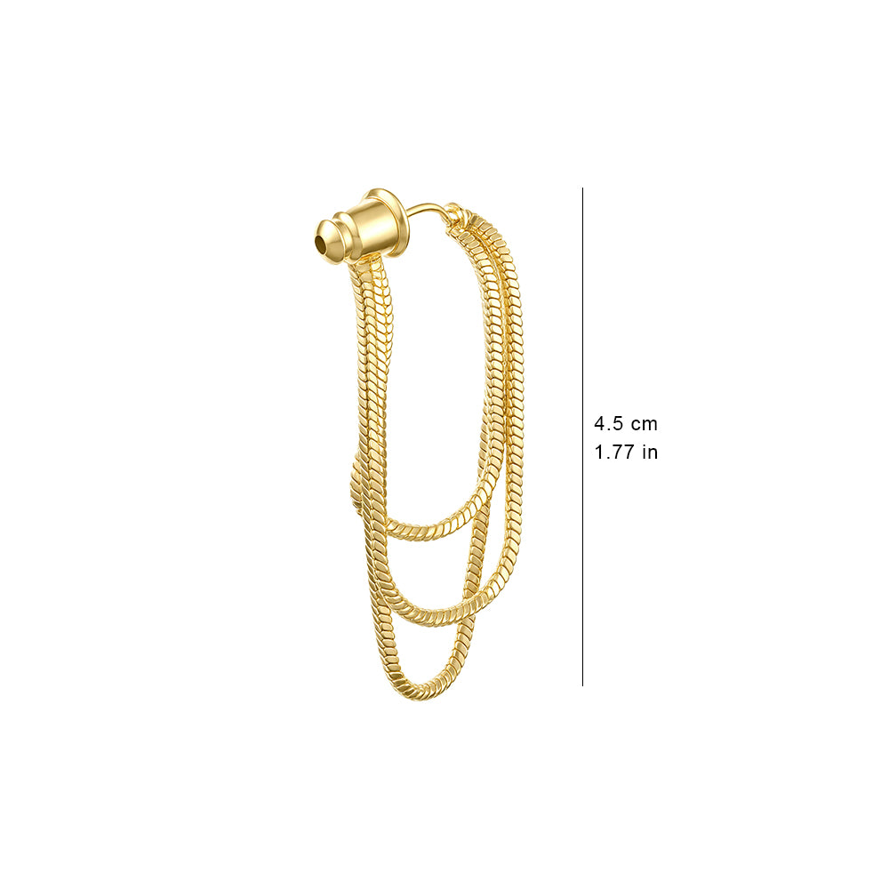 Metallic style three-layer chain tassel earrings