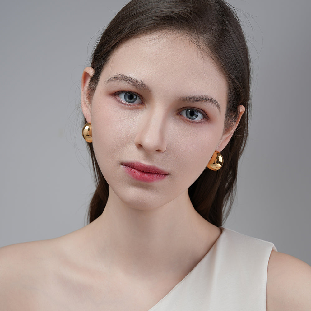 French retro cool style gold bean earrings