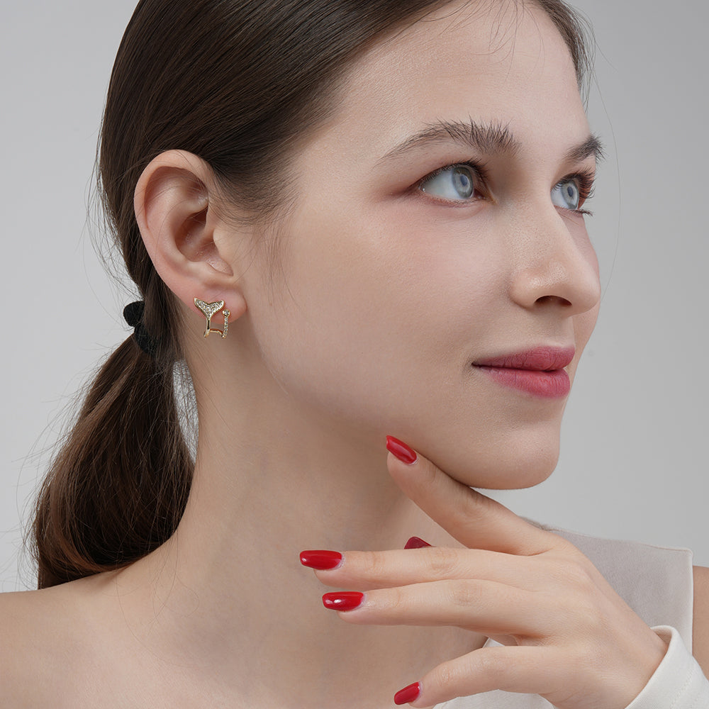 925 Silver Needle Micro-Paved Sparkling Diamond Small Mermaid Tail Stud Earrings