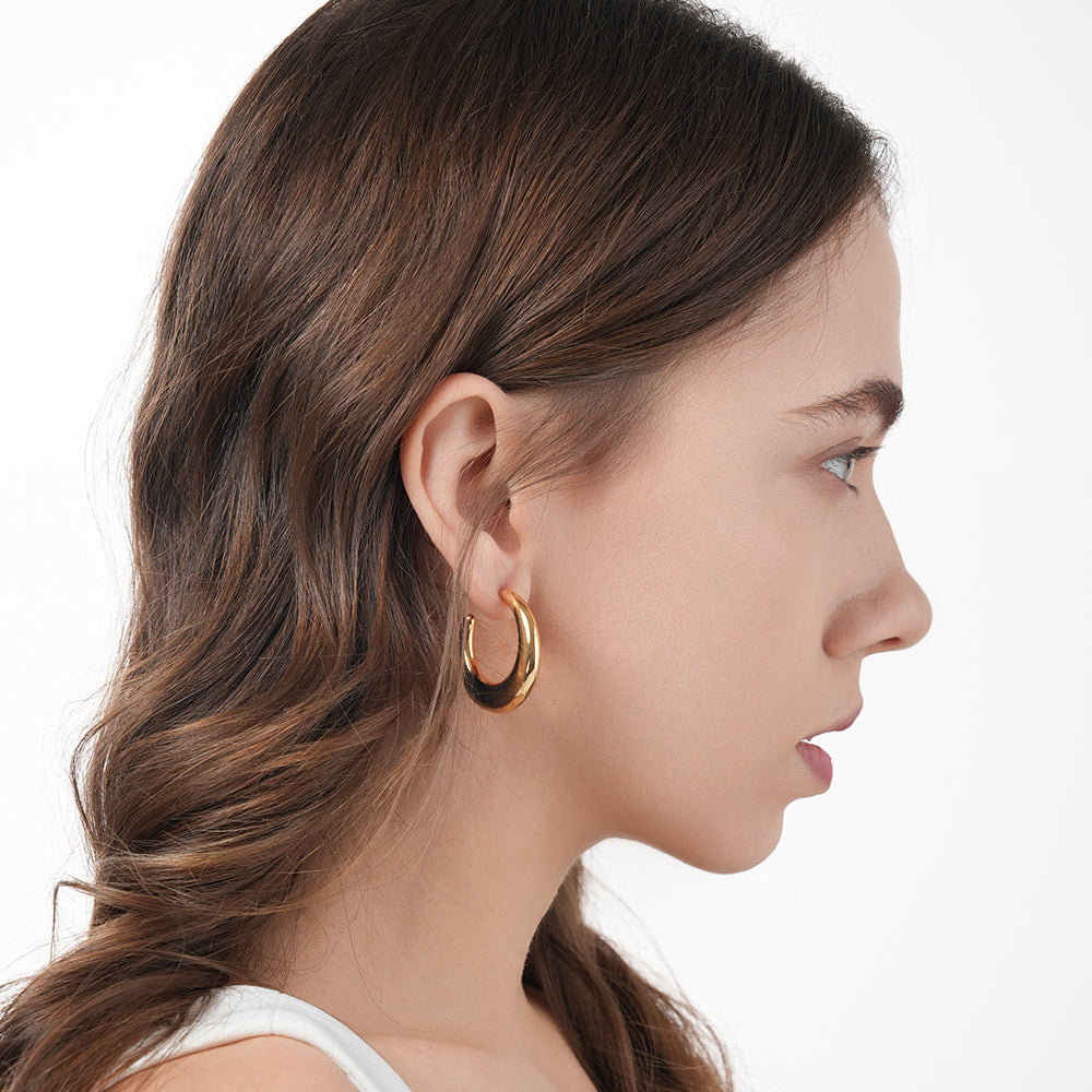 14K Copper Plated with Gold,925 Silver Needle Smooth Gold Circle Hoop Earrings 40mm