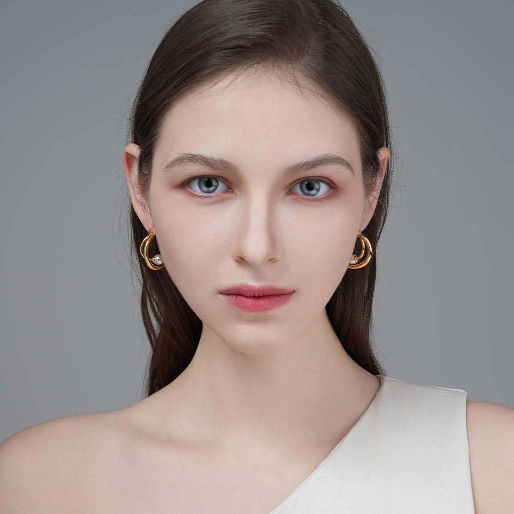 Vintage Style Simple and Elegant Crossed Pearl Hoop Earrings