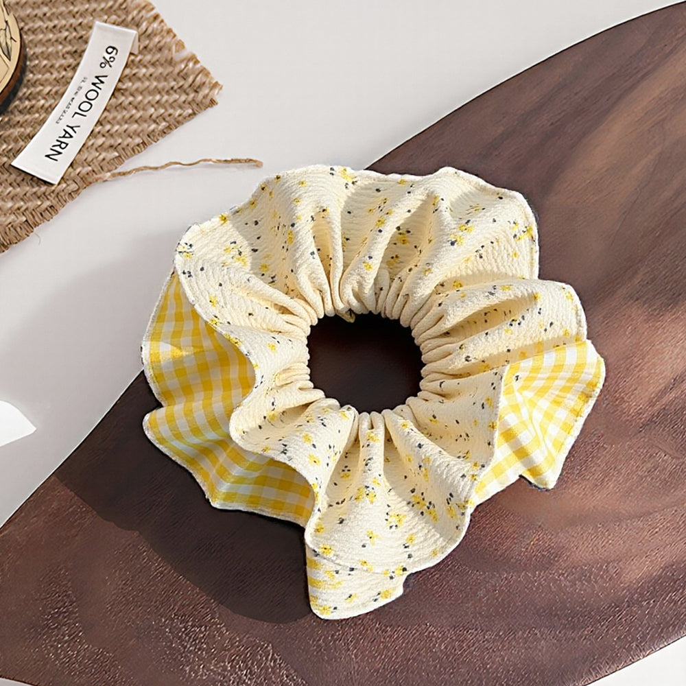 Cute Floral Chiffon Lace Hair Scrunchies | Colorful Hearts / Floral Lace / Pearl Accents