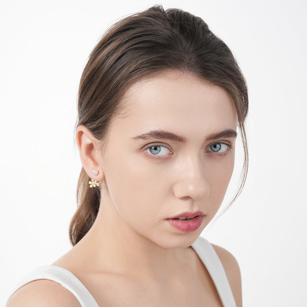 925 silver needle sterling silver pearl daisy flower earrings