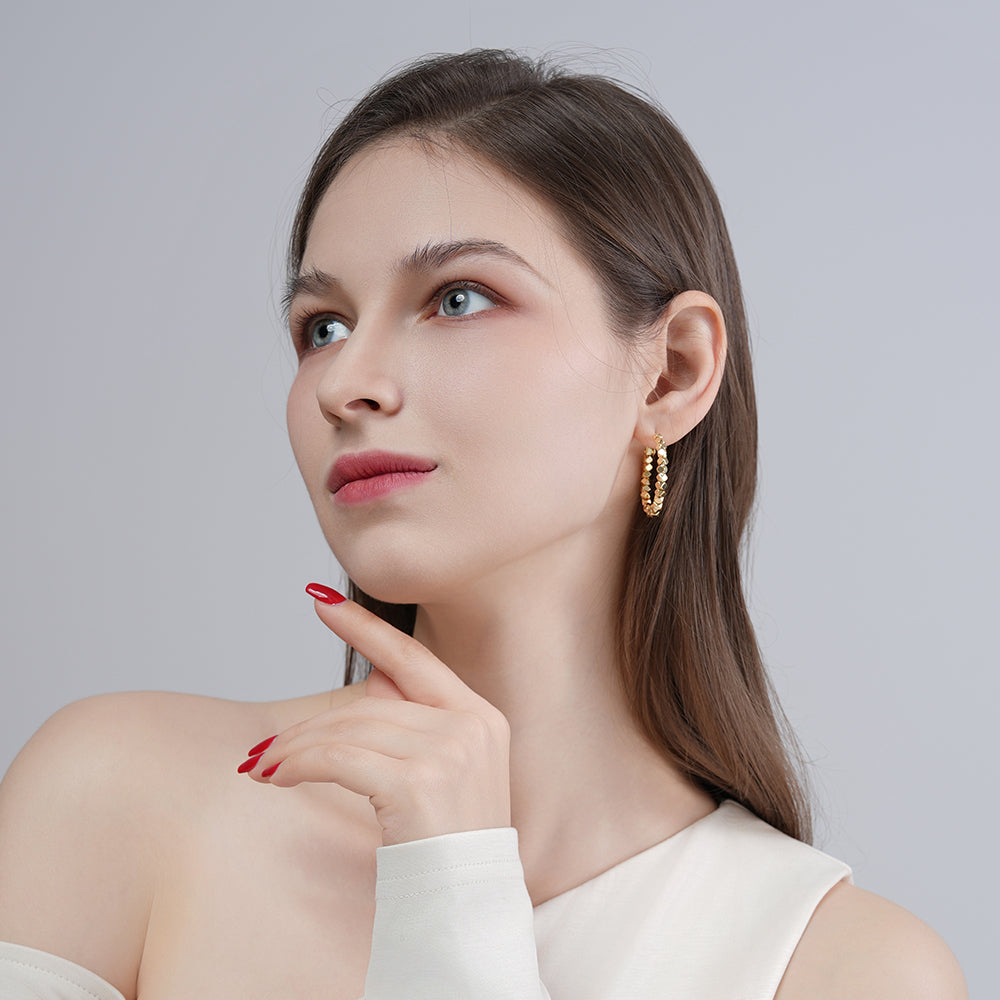 Gold Crushed Silver Unique Hoop Earrings