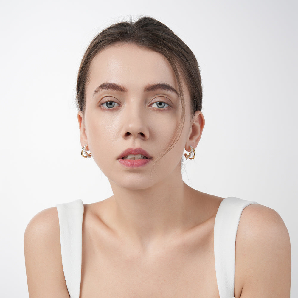 Commuter Double Layer C Circle Light Luxury Pearl Earrings