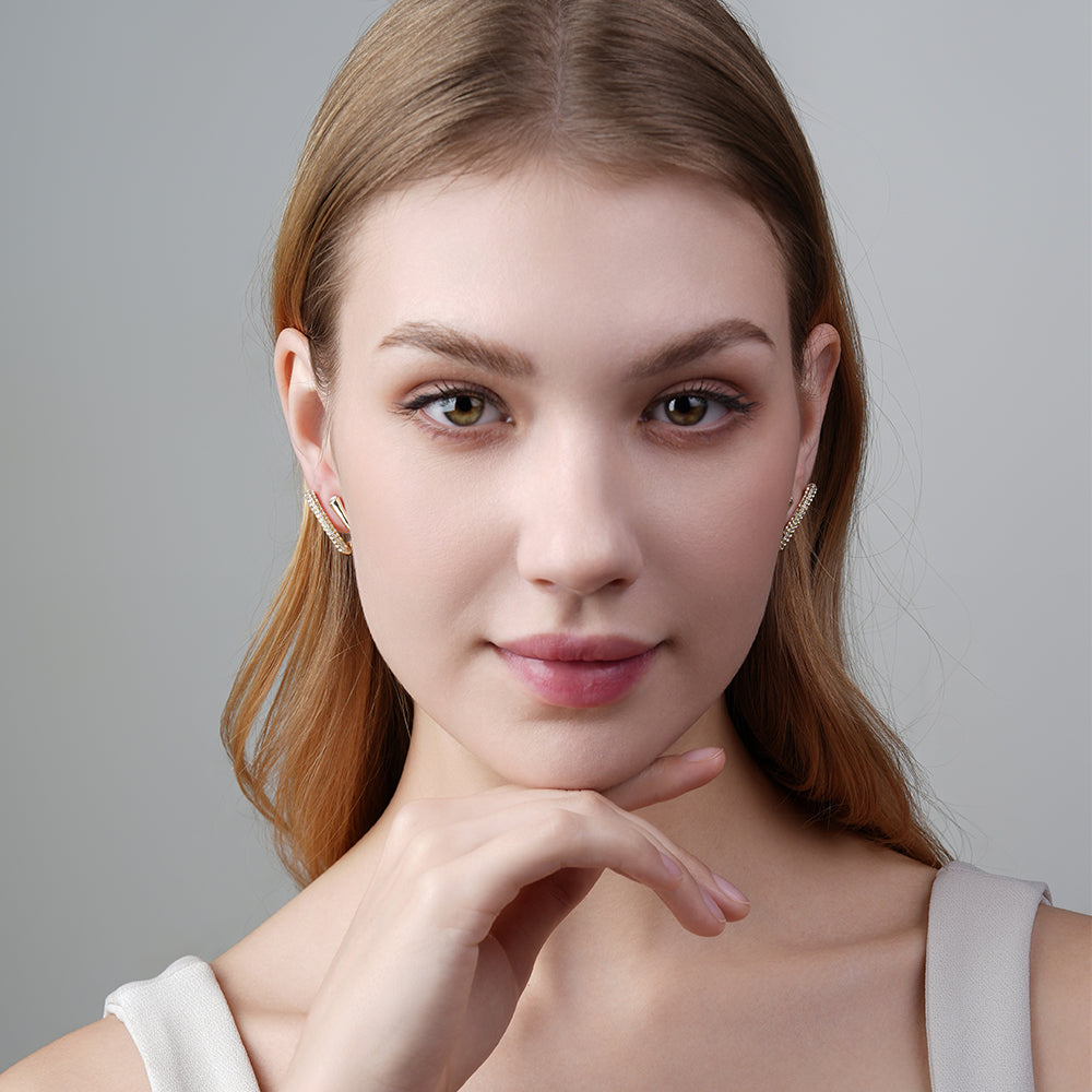 925 Silver Needle Micro-Paved Sparkling Diamond Double Vertical Bar Earrings